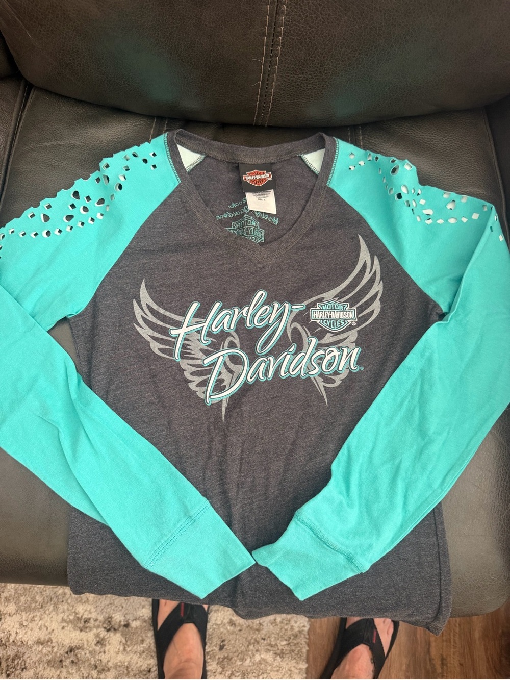 Harley-Davidson Charcoal & Teal Embroidered Logo Pullover